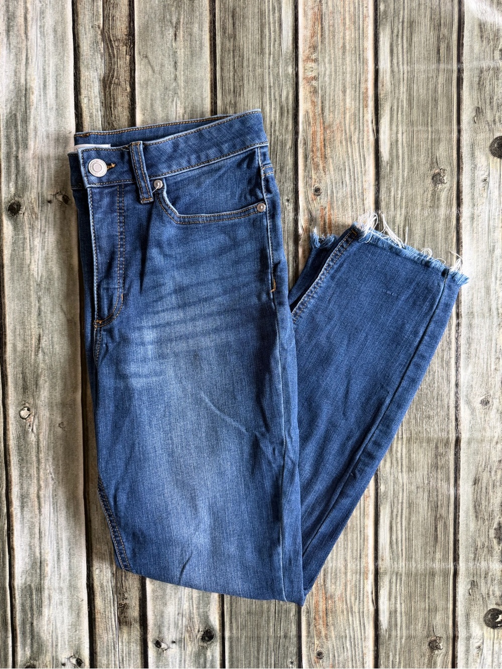LC Lauren Conrad Dark Blue Slim Fit Ankle Jeans with Frayed Hem